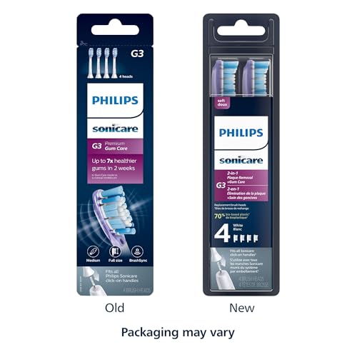 Philips Sonicare Genuine G3 Premium Gum Care Replacement Toothbrush Heads, 4 Brush Heads, White, HX9054/65