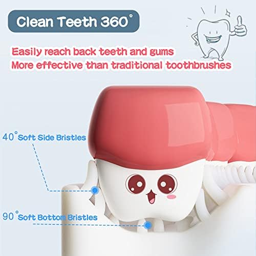 YOTEE U-Shaped Toothbrush Kids 2 PCS - Toddler Toothbrush with Food Grade Soft Silicone Brush Head, Manual Whole Mouth Tooth Brush for Kids Age 2-6(Blue+Pink)