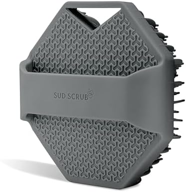 Sud Scrub® Antimicrobial Silicone Body Scrubber, Exfoliating Body Scrubber for Sensitive Skin, Eco Friendly Shower Scrubber for Body, Silicone Body Brush for Showering, Charcoal
