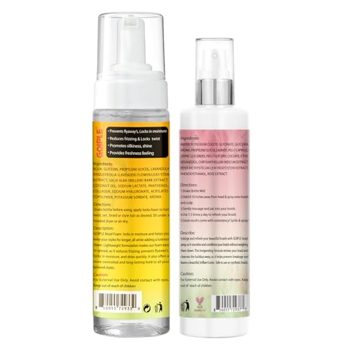 Braid Foam Control Mousse Hair Braiding Mousse for Twist, Locs, Braids Lightweight - Braid Spray Rose Mint for Dreads, Dreadlocks, Locks Spray Rose Water for Itchy Scalp (2PCS)
