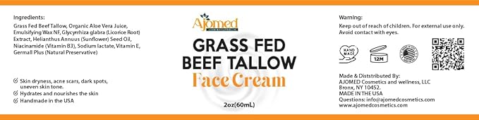 Beef Tallow Face Moisturizer - Grass Fed Beef Tallow for Skin Care- HandmadeTallow face Cream-Sensitive & Dry Skin, Eczema, Psoriasis, sunburn (UNSCENTED)