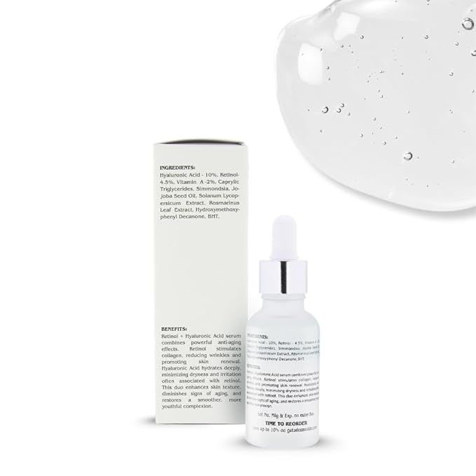 Retinol 4.5% + Hyaluronic Acid 10% - Advanced Anti-Aging Face Serum for Dark Spots, Fine Lines & Wrinkles - Deep Hydration for Radiant, Glowing Skin - 1fl. oz