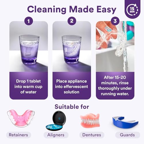 Weiss Naturals Retainer Cleaner Tablets, Invisalign Cleaner, Remove Stains, Odors & Plaque, FSA & HSA Eligible, PERSULFATE FREE Night Guard & Denture Cleaner 4-Month Supply, 120 Grape Scented Tablets