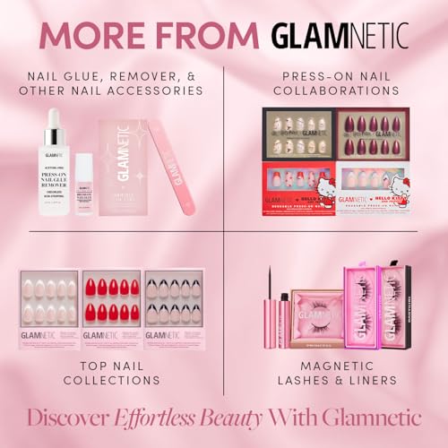 Glamnetic Press On Nails - Classy French | Medium Square Fake Nails, Trendy Micro French Tip, Reusable | 15 Sizes - 30 Nail Kit