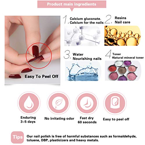 Non Toxic Nail Polish Set, Easy Peel Off and Fast Dry Nail Polish Set for Pack, Eco Friendly and Organic Water Based Nail Polish for Women, Girls, Teens(10 Bottles)