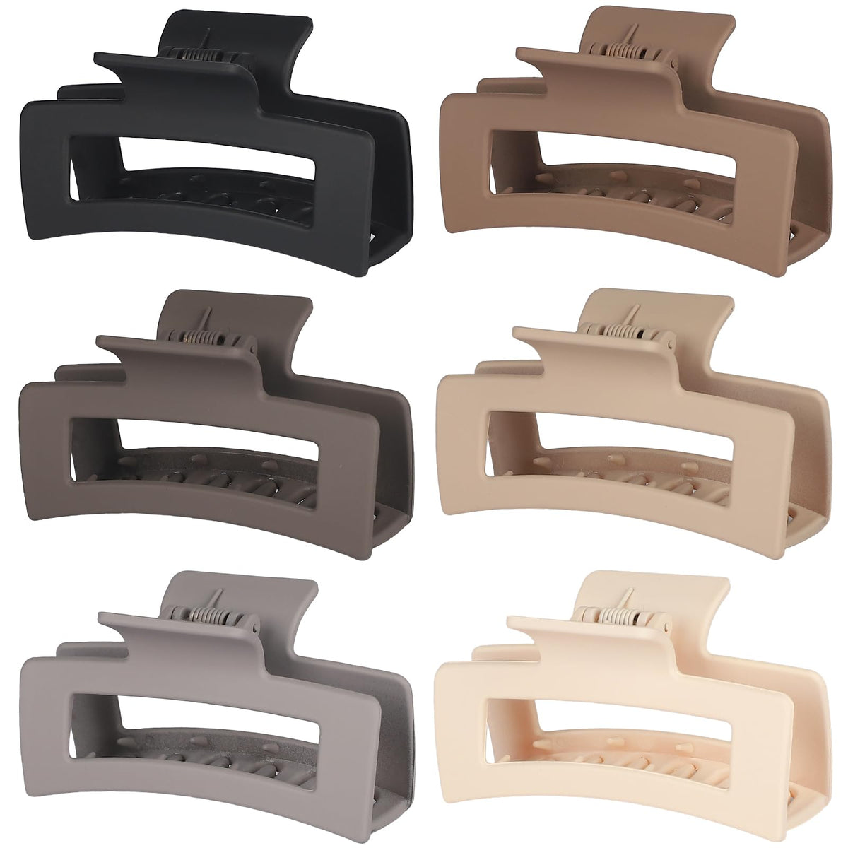 Sisiaipu 3.5 Inch Medium Hair Claw Clips 6 Pack for Women - Square Rectangle Banana Jaw Clips Accessories for Girls - Chocolate