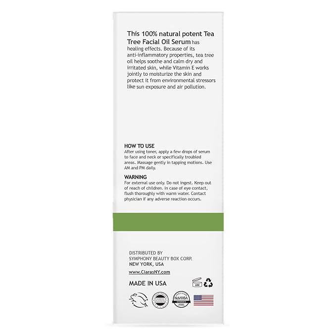 CLARA'S NEW YORK Glycolic Acid Facial Serum with Vitamin E for Exfoliating Smoothing Glowing Face Skin - Made in USA 30ml (1Fl/Oz) (Tea Tree)