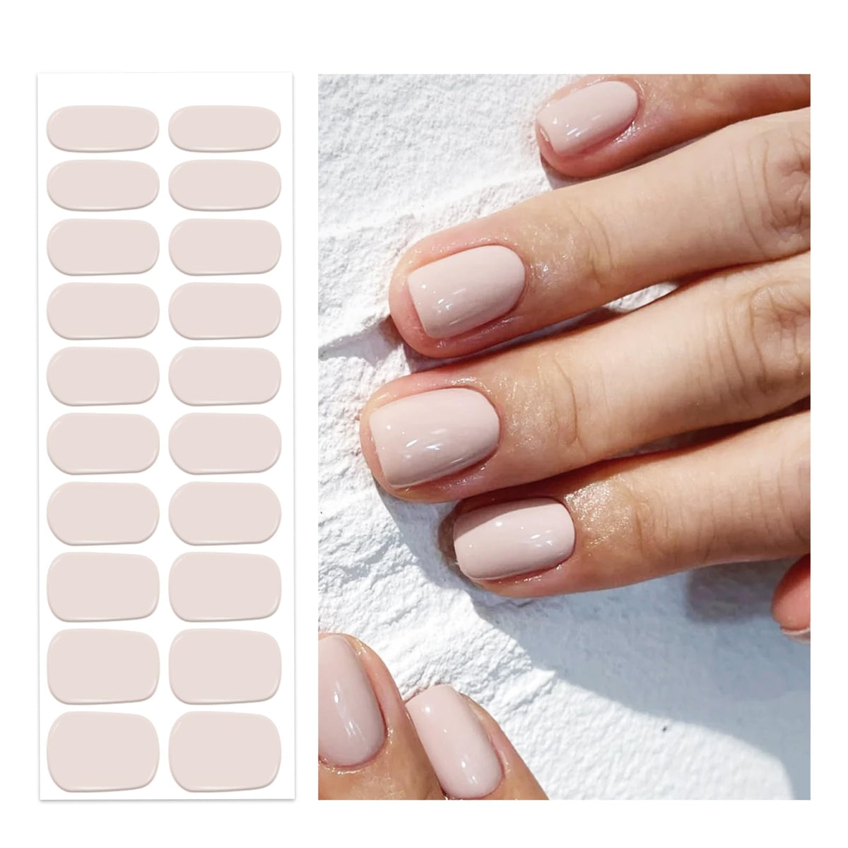 OAUEE Semi Cured Gel Nail Strips | 20 Gel Nail Stickers | Gel Nail Stickers With UV Light Required | Salon Quality, Easy Application And Removal(Soft Beige)