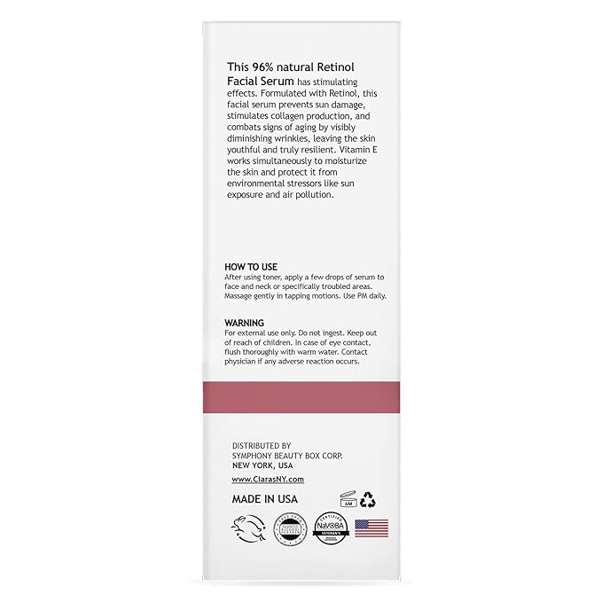 CLARA'S NEW YORK Glycolic Acid Facial Serum with Vitamin E for Exfoliating Smoothing Glowing Face Skin - Made in USA 30ml (1Fl/Oz) (Retinol)
