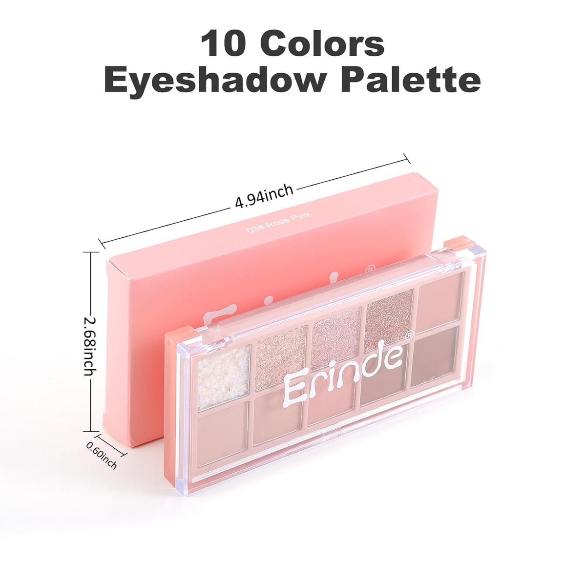 Erinde 10 Colors Eyeshadow Palette Makeup - Matte Shimmer Glitter Eye Shadow, Natural-Looking Korean Eye Makeup, Ultra-Blendable, High Pigmented, Pink Christmas Eyeshadow Palette with Brush, Rose Pink