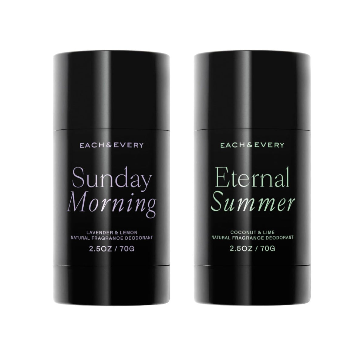 Each & Every Aluminum Free Deodorant for Women & Men, Lavender & Lemon + Coconut & Lime - All Natural Deodorant for Sensitive Skin, EWG Verified - Clean, Baking Soda-Free, Plant-Based - 2.5oz, 2 Pack