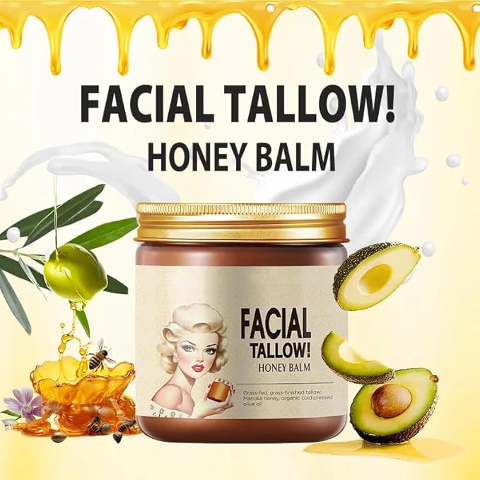Beef Tallow for Skin, Grass Fed Beef Tallow Honey Balm Natural Organic Beef Tallow for Face Deeply Moisturizer For Body & Dry Skin(3.71Oz)