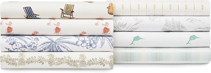 Tommy Bahama - Queen Sheets, Cotton Percale Bedding Set, Crisp & Cool, Stylish Bedding Set (Beach Chairs Multi, Queen)