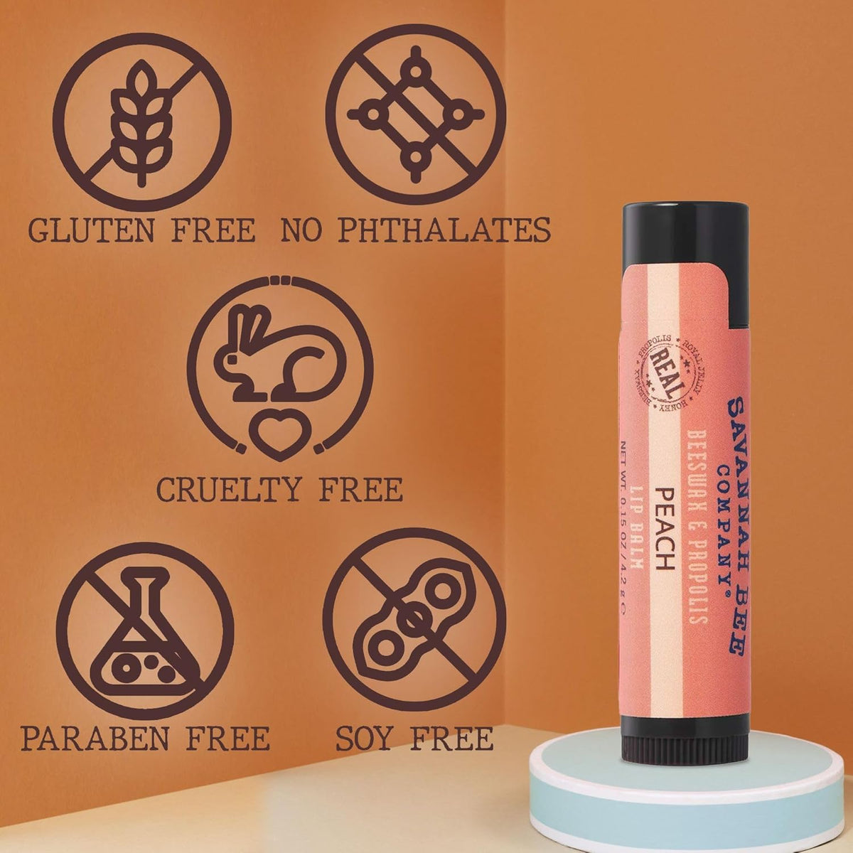 Savannah Bee Lip Balm Hanger 0.15 oz - Invigorating Mint Flavor - Natural Ingredients for Supple, Soft Lips - Convenient Hanger Design (.15 Oz, Peach)