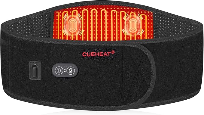 CUEHEAT Heated Waist Belt, Cordless Heating Pad for Low Back, Electrical Heating and Massage, Rechargeable Battery Powered (Black, 53 inches)