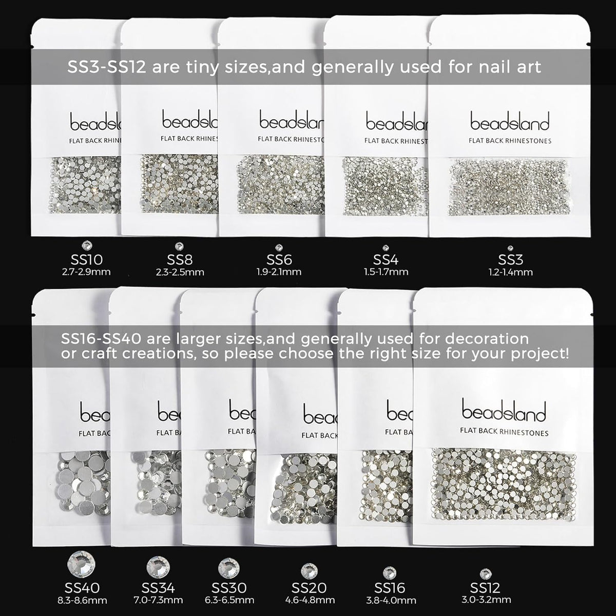 Beadsland 1440pcs Flat Back Crystal Rhinestones Round Gems for Nail Art and Craft Glue Fix, Fuchsia,SS10,2.7-2.9mm