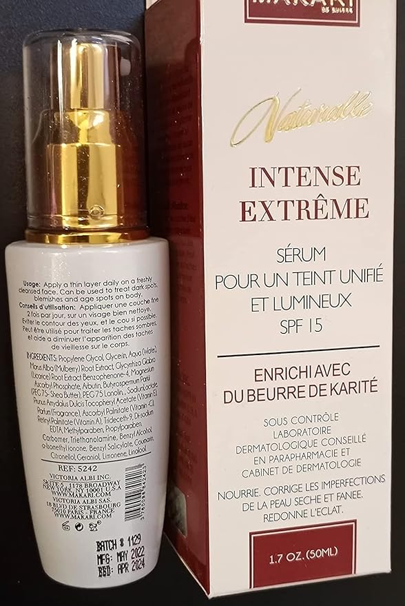 Makari Intense Extreme Toning Spot Treatment Serum SPF15 (1.7 oz) | Skin-Rejuvenating Serum with Shea Butter for Dry to Normal Skin Types | Helps Fade Blemishes, Soothe Wrinkles, and Brighten Skin
