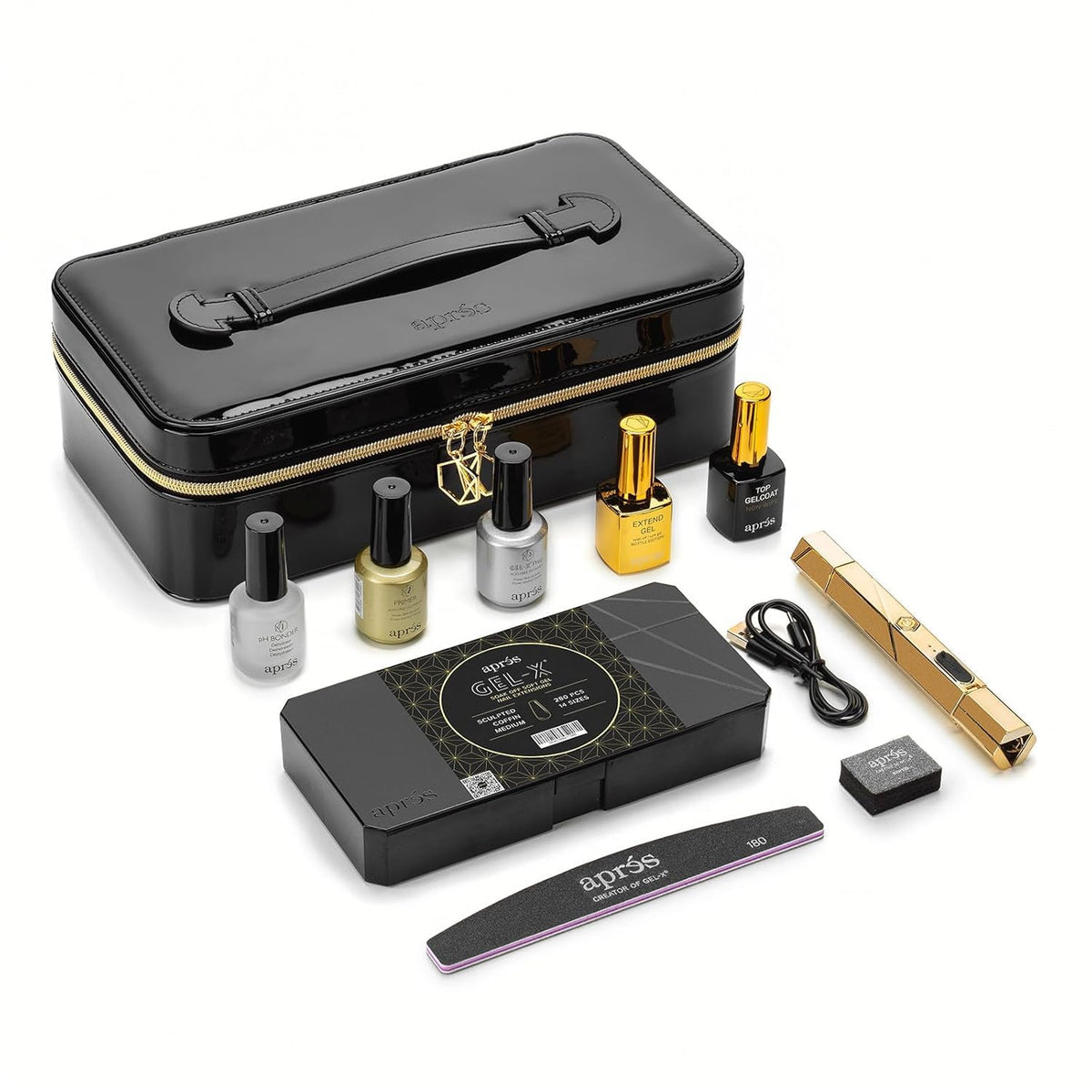Apres Gel-X Nail Professional Starter Kit, 14 Sizes 00-9 w/ Half Sizes Included, Soft Gel Nail Tips Extension Kit, 2025 Edition (Sculpted Coffin Medium)