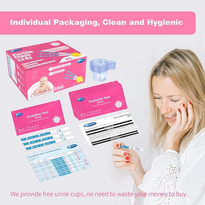 40 Pack Ovulation Tests with Cups, Bulk Ovulation Test Strips for Women, HEAL-CHECK Ovulation Predictor Kit, Accurate Fertility Tests for Home, Individually Wrapped 5mm LH Strips with Cups