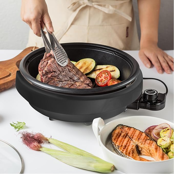Aroma Housewares ASP-137B 3-Quart/10-inch 3-in-1 Super Pot with Grill Plate, Black