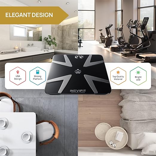 INEVIFIT Smart Body Fat Scale, Highly Accurate Bluetooth Digital Bathroom Body Composition Analyzer, Measures Weight, Body Fat, Water, Muscle, BMI, Visceral Fat & Bone Mass for Unlimited Users