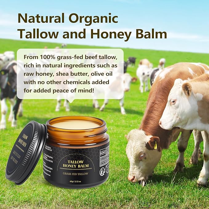 JUANCHI Beef Tallow for Skin, Tallow and Honey Balm for Face, Grass Fed Beef Tallow for Face & Body, Deeply Nourishing, Soothes Dry Skin (60g/2.12oz)