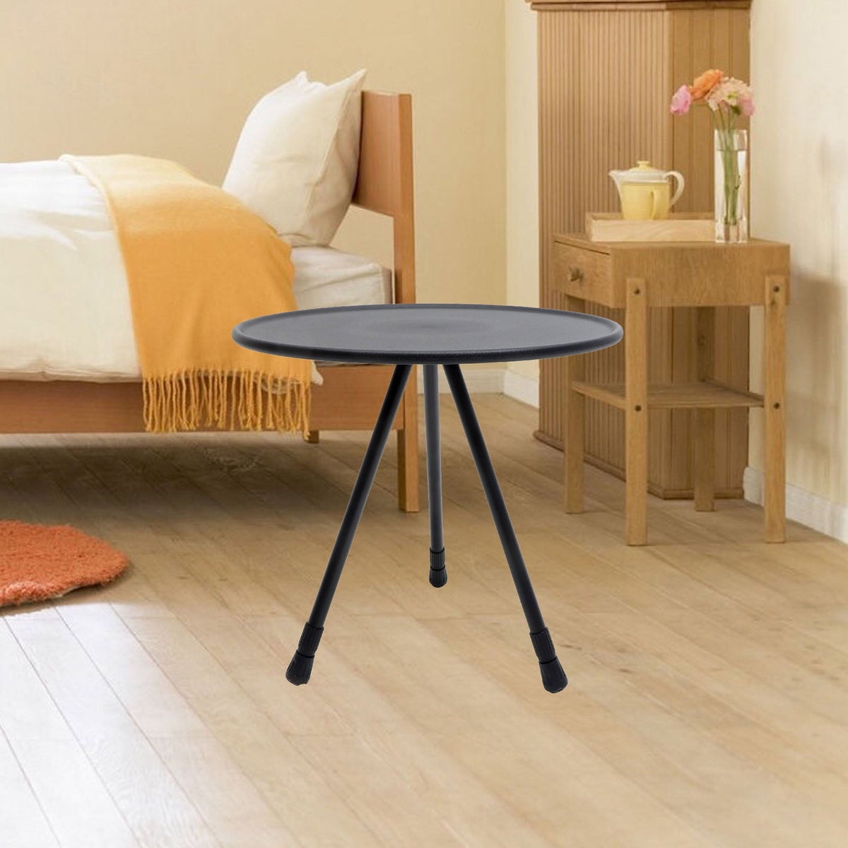 PTOOTP 1Pack Small Beach Table Black Stainless Steel Round Shape for Camping Hiking and Outdoor Use