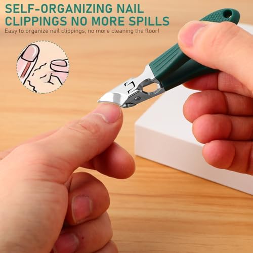 Eagle Beak Beveled Nail Clippers, Wide Jaw Opening Anti-Splash Slanted Nail Clipper Set, 2025 New Ultra Sharp Stainless Steel Nail Clippers for Thick and Ingrown Nails (Green)