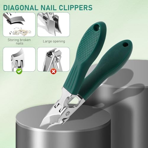 Eagle Beak Beveled Nail Clippers, Wide Jaw Opening Anti-Splash Slanted Nail Clipper Set, 2025 New Ultra Sharp Stainless Steel Nail Clippers for Thick and Ingrown Nails (Green)