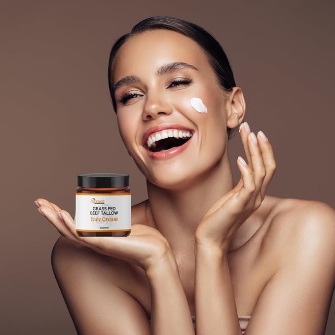 Beef Tallow Face Moisturizer - Grass Fed Beef Tallow for Skin Care- HandmadeTallow face Cream-Sensitive & Dry Skin, Eczema, Psoriasis, sunburn (UNSCENTED)