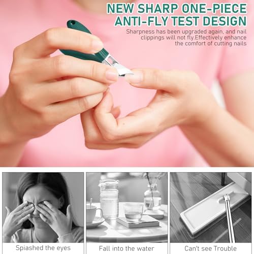 Eagle Beak Beveled Nail Clippers, Wide Jaw Opening Anti-Splash Slanted Nail Clipper Set, 2025 New Ultra Sharp Stainless Steel Nail Clippers for Thick and Ingrown Nails (Green)