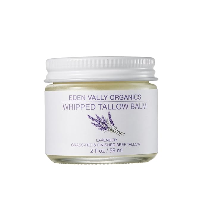 100% Grass Fed Beef Tallow Whipped Moisturizer – With Organic Lavender Oil and Olive Oil – Natural Skincare Rich in Vitamins A D E K – Soothing Hydration for Face Body Sensitive Skin and Eczema, 2 oz