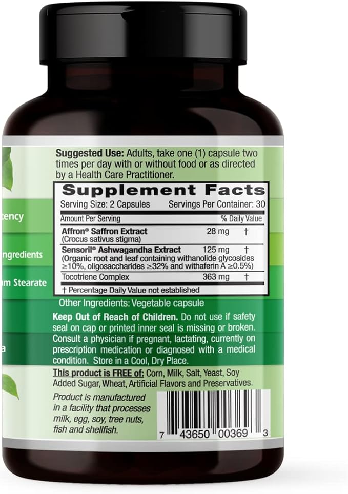 Emerald Labs Elevated Mood - Stress Management Supplement with Sensoril Ashwagandha Extract & Affron Saffron Extract - 60 Vegetable Capsules (30-Day Supply)