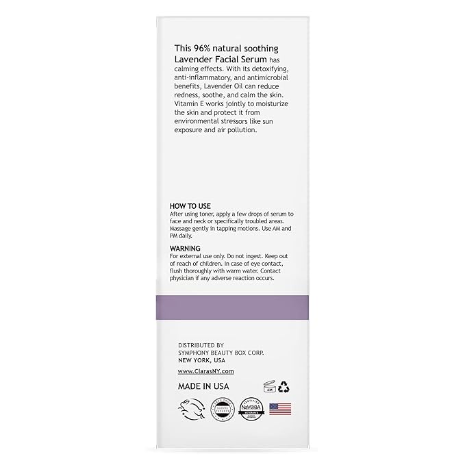 CLARA'S NEW YORK Glycolic Acid Facial Serum with Vitamin E for Exfoliating Smoothing Glowing Face Skin - Made in USA 30ml (1Fl/Oz) (Lavender)