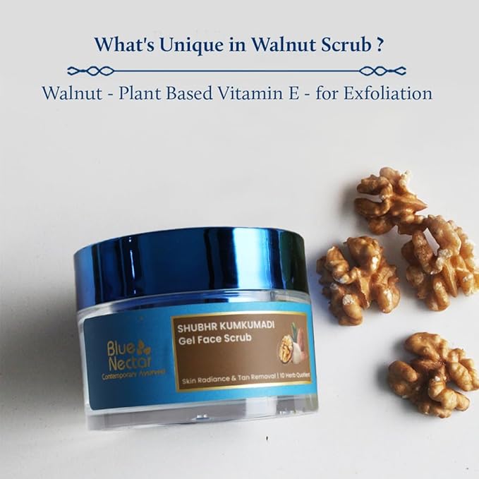Blue Nectar Walnut Gel Scrub for Deep Exfoliation (1.7 Fl Oz) with Kumkumadi Gentle Exfoliating Face Scrub for Tan Removal and Blackheads (1.7 Oz)