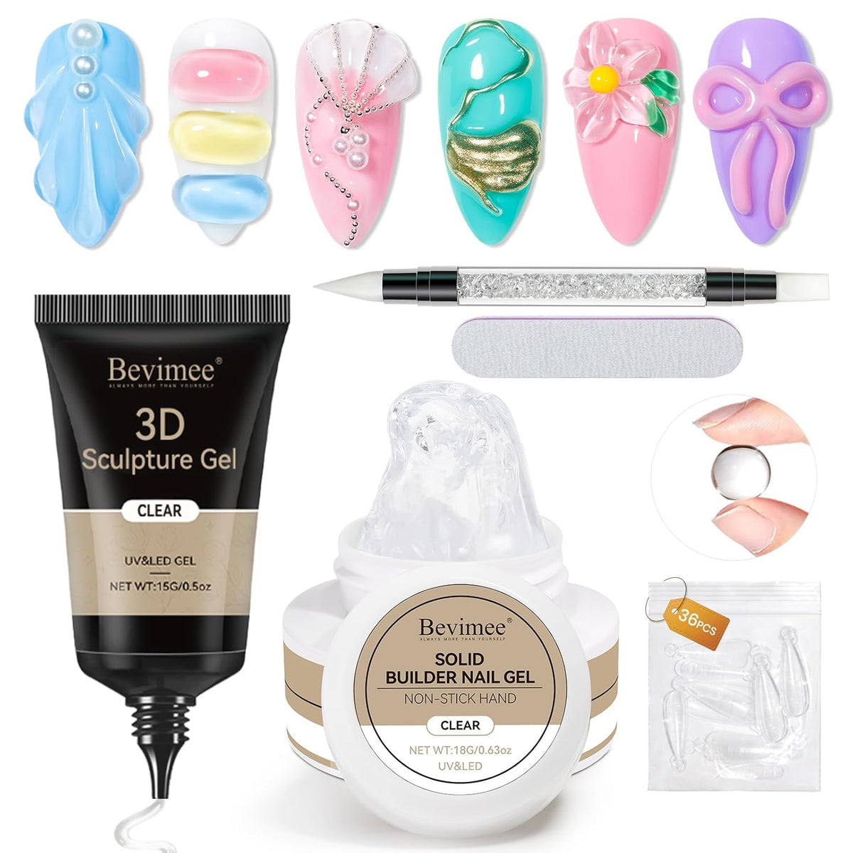 18g Solid Builder Gel for Nails 15g 3D Nail Sculpting Gel for Nail Art, Clear Non-Stick Hand For Modeling, Sculpture, Nails Extension UV/Led Manicure DIY At Hom