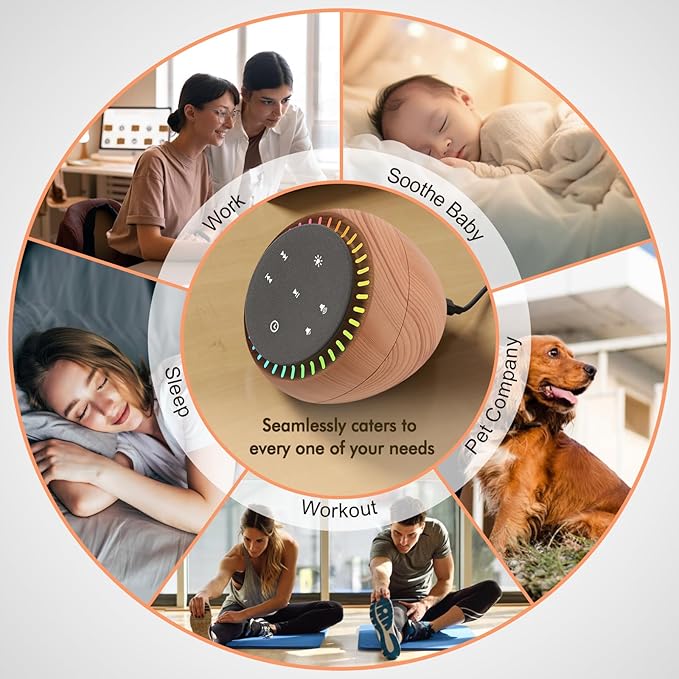 DreamSky White Noise Sound Machine with 26 Soothing Sounds & 30 Level Volume, RGB Night Light, Brown Noise for Sleeping Adults, Baby, Kids Sleep, Timer, USB-C Powered for Home Office (Wood Grain)