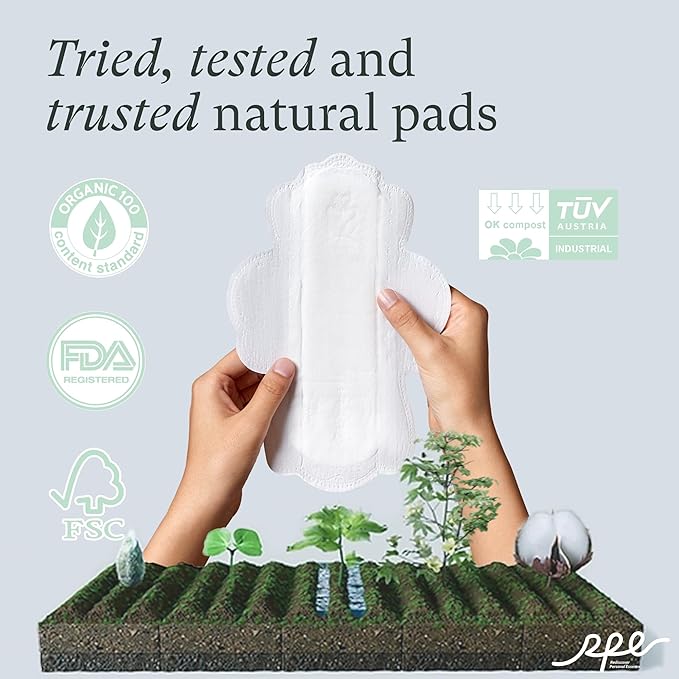 100% Organic Pads for Women 54ct, Ultra Thin Unscented Feminine Period-Pads with Wing, Regular Absorbency Sanitary Pad, Organic Cotton Pad Menstrual (Regular, Size 3, 54 Count)