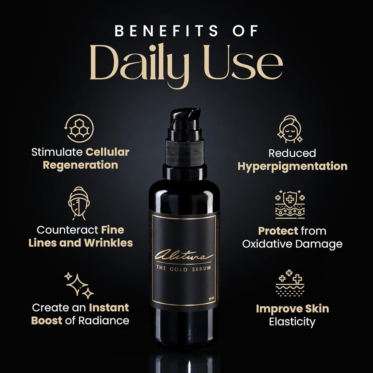 Alitura Anti-Aging Peptide & Collagen Gold Serum for Face – with Vitamin A, CoQ10 & Astaxanthin – Korean-Inspired Hydrating Serum for Wrinkles, Radiance & Firmness – 100ml