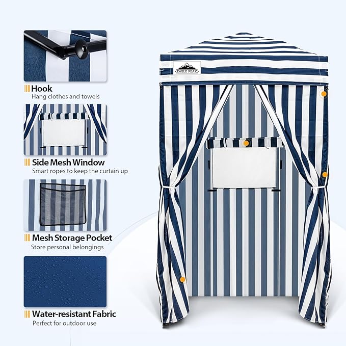 EAGLE PEAK Flex Ultra Compact 4x4 Pop-up Canopy, Sun Shelter, Changing Room, Portable Privacy Canopy Cabana for Pool, Fashion Photoshoots, or Camping, 4x4 ft, White/Blue