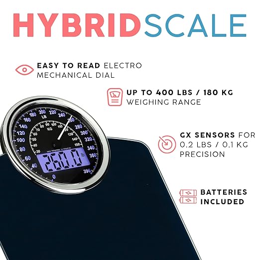 Adamson Hybrid 2-in-1 Analog & Digital Weighing Scale for Body Weight up to 400lbs + Thick Tempered Glass + Extra Large Display + Easy to Read Digital Bathroom Scale + New