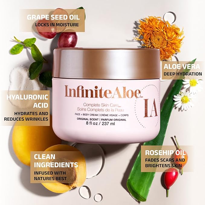 InfiniteAloe Complete Skin Care, Aloe Vera Powered Face and Body Cream for All Skin Types, Dry Skin Everyday Hero, Original Scent - Large Jar 8 oz & Travel Jar 0.5 oz