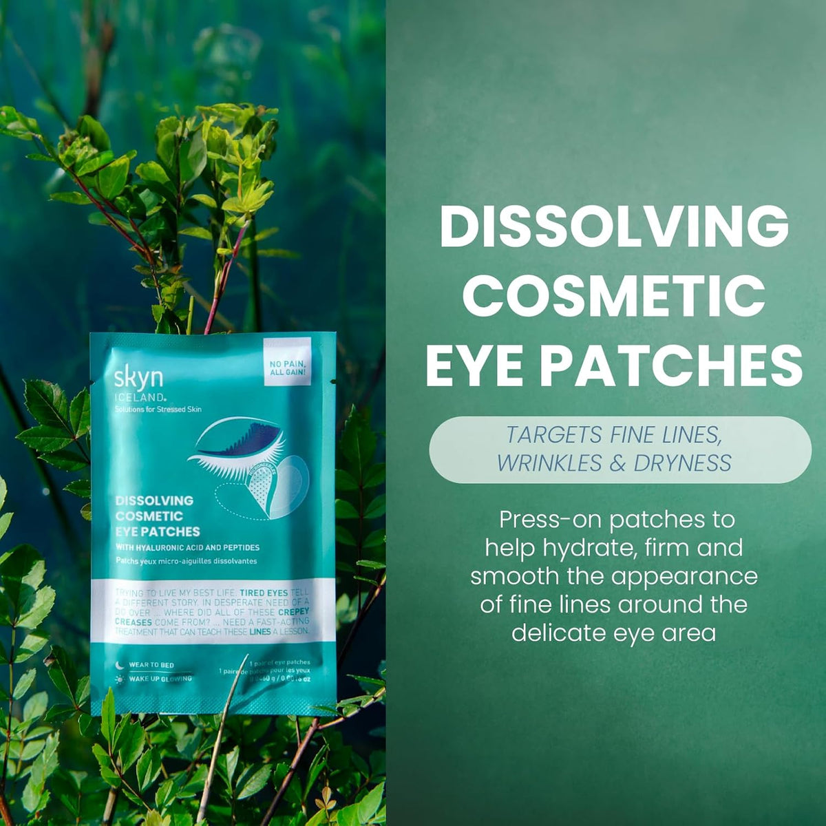 skyn ICELAND Dissolving Microneedle Under Eye Patches with 39% Hyaluronic Acid and Peptides, No Slip Overnight Eye Mask for Fine Lines, Wrinkles and Firming, Vegan, All Skin Types, 5 Pairs