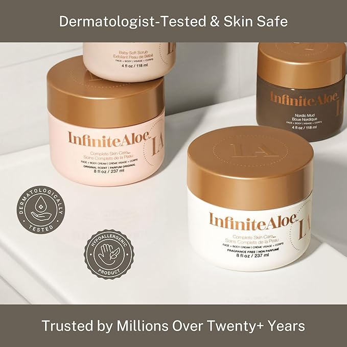 InfiniteAloe Complete Skin Care, Aloe Vera Powered Face and Body Cream for All Skin Types, Dry Skin Everyday Hero, Original Scent - Small Jar 2 oz