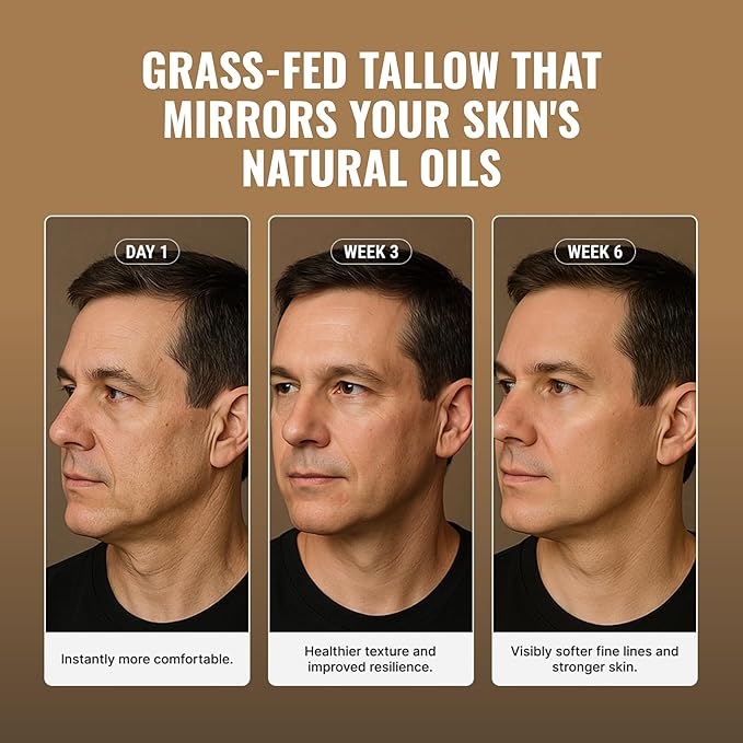 Superior Mane Wrinkle Repair Tallow Balm for Men Grass-Fed Beef Tallow Face Moisturizer for Dry or Sensitive Skin Natural Anti-Aging Cream to Reduce Wrinkles, Fine Visible Lines & Improve Elasticity