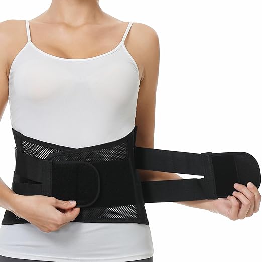 NeoTech Care Adjustable Double Pull Lumbar Brace/Lower Back Belt (Black, Size L)