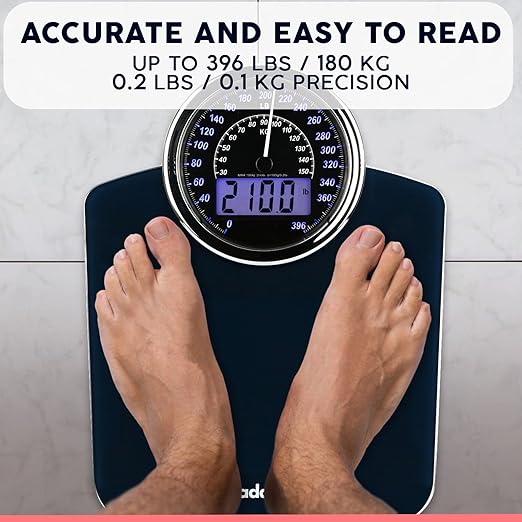 Adamson Hybrid 2-in-1 Analog & Digital Weighing Scale for Body Weight up to 400lbs + Thick Tempered Glass + Extra Large Display + Easy to Read Digital Bathroom Scale + New