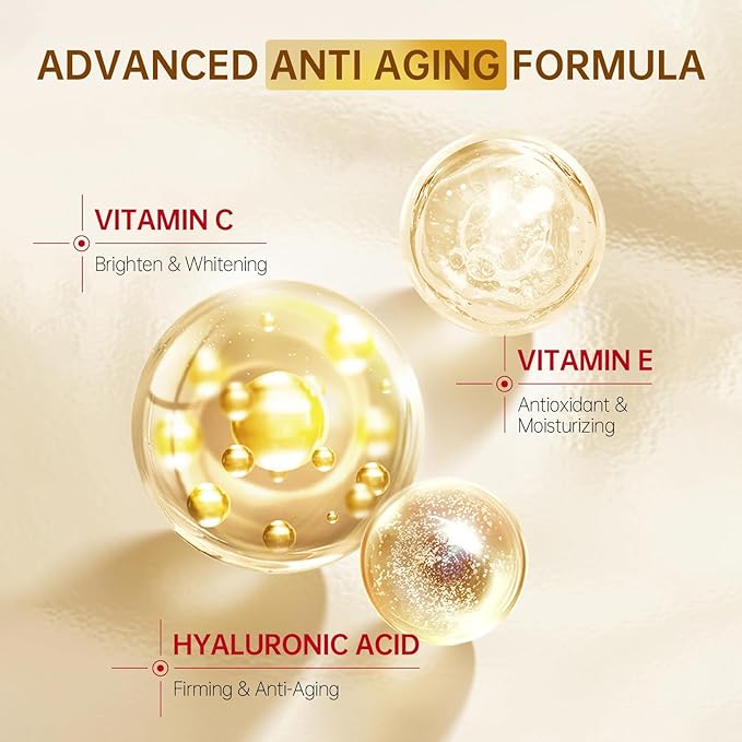 Vitamin C Face Serum with Vitamin C, Hyaluronic Acid, Vitamin E, Serum for Dullness, Balanced Complexion, Eye Area, Fine Lines & Wrinkles, 30ml/1.01oz