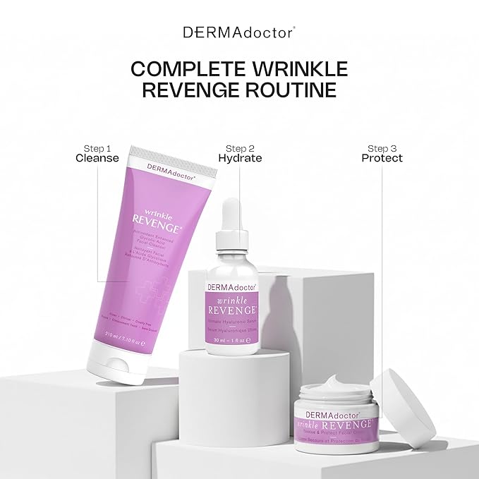DERMAdoctor Wrinkle Revenge Dermatologist Formulated Anti Aging Hyaluronic Acid Serum for Face, Hydrating Serum, Wrinkle Filler & Hydrating Primer Fragrance Free - 1 fl oz
