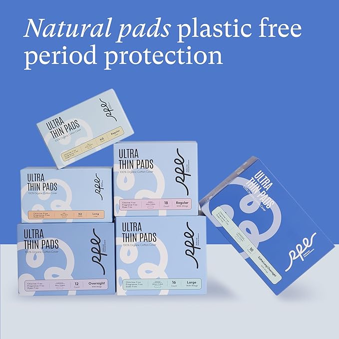 100% Large Organic Pads for Women, Ultra Thin Heavy Flow Sanitary Pads with Wings, Unscented Cotton Pads Menstrual, Super Absorbency Feminine Pads Extra Coverage Period Pads (Large, Size 4, 48ct)